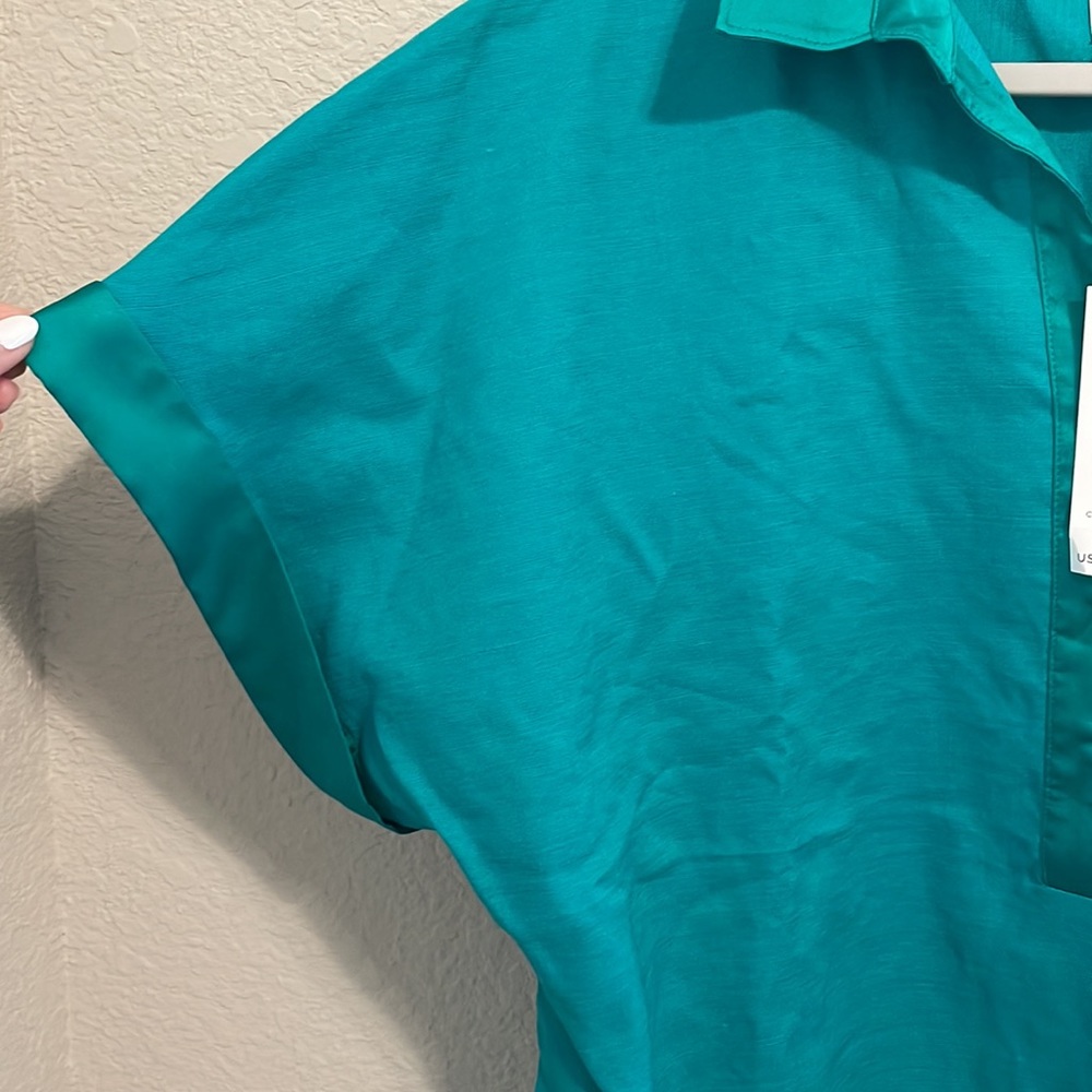 ♥️ NWT Chico’s Linen Popover Blouse Sz 3 ( US 16/18) Jade Green - Picture 5 of 8